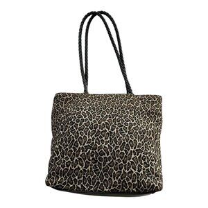 Bueno Y2K Leopard Tapestry Tote Bag Braided Handles Early 2000s